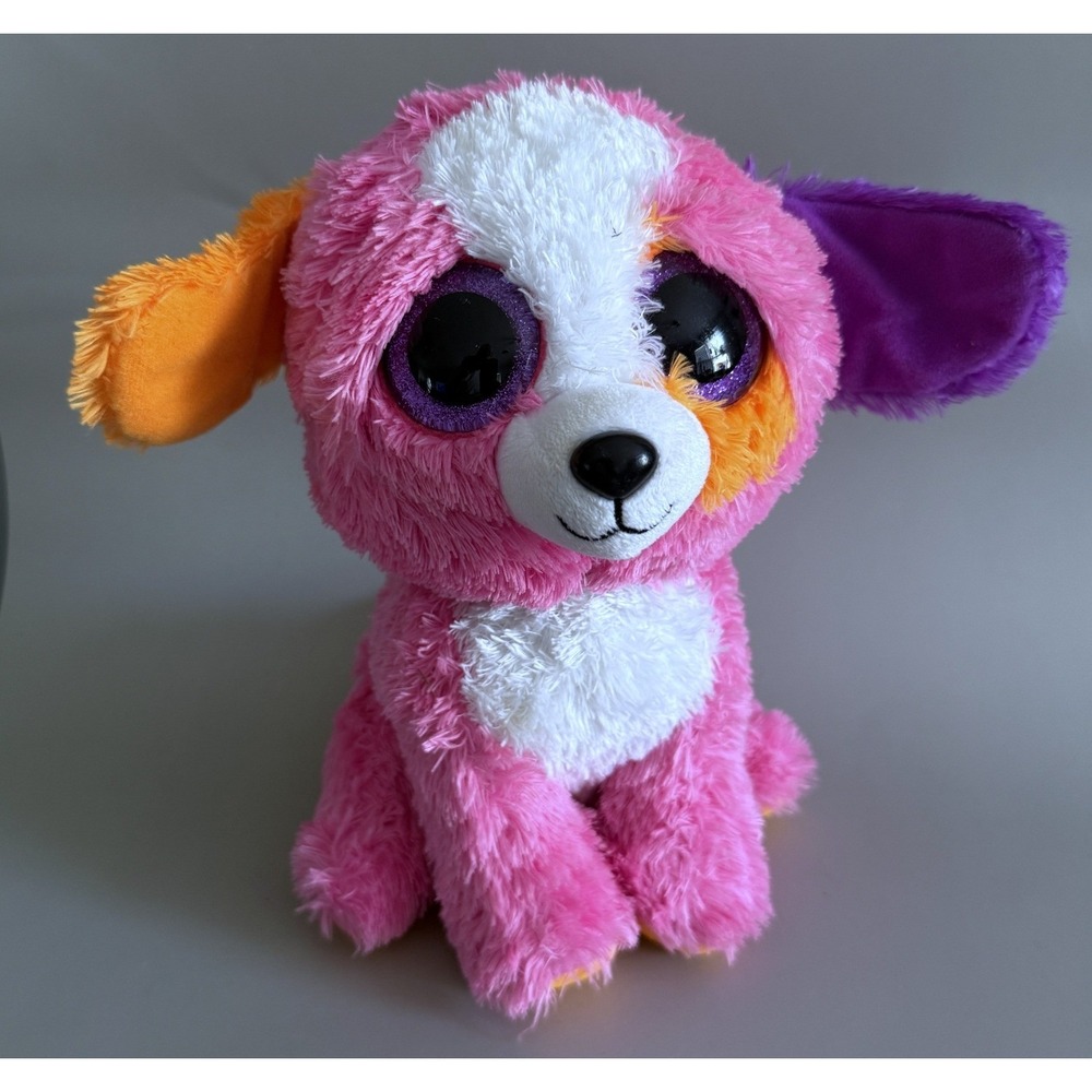 Ty Beanie Boos - PRECIOUS Pink Orange Ty Silk Dog 8" Plush Retired Purple Eyes